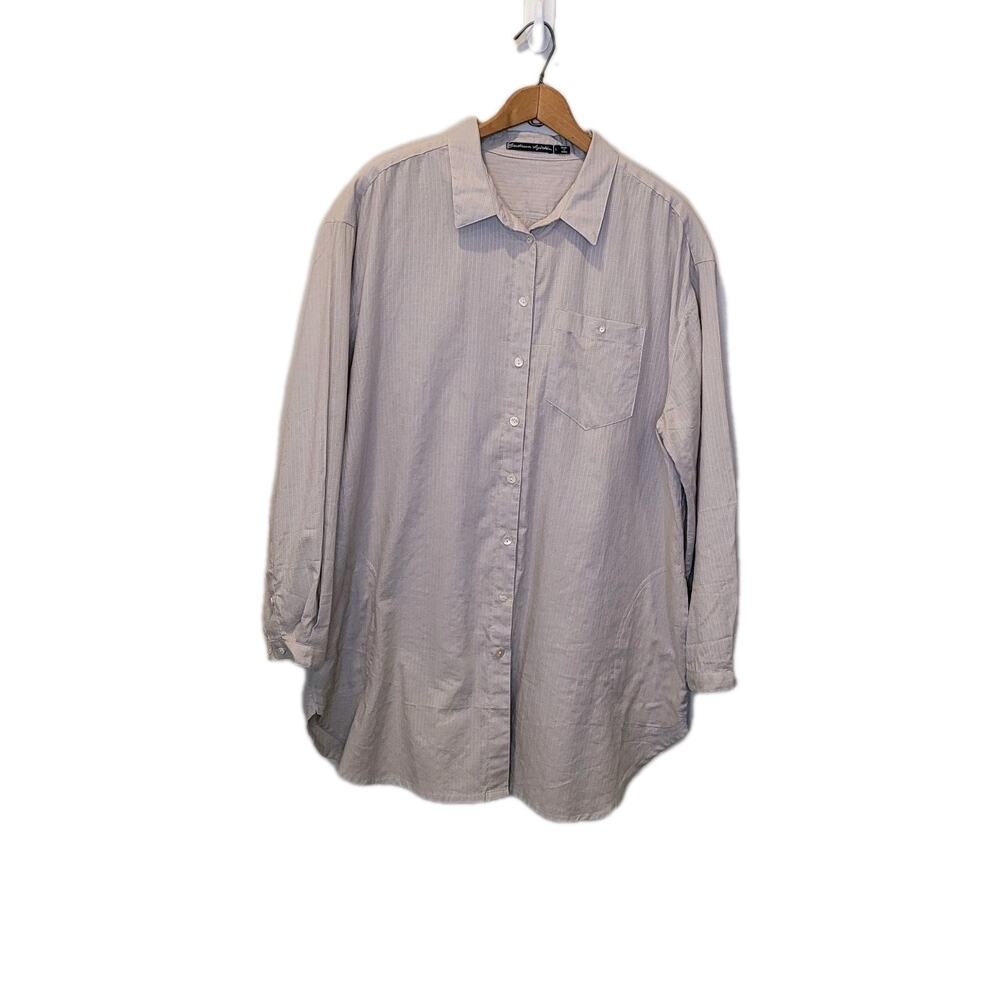 Gudrun Sjoden Beige Cotton Collar Button Up Long Sleeve Shirt Large Minimalist